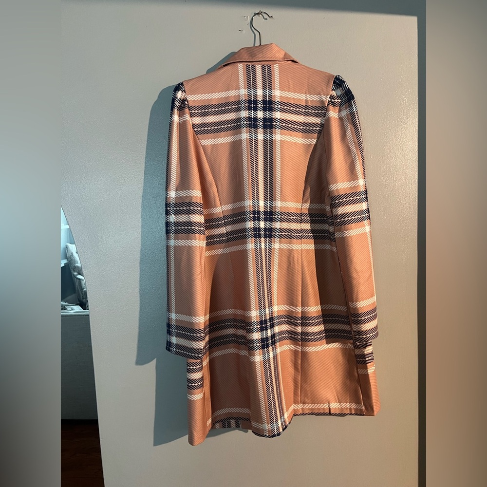Women's Plaid Coat - Tan and Blue
